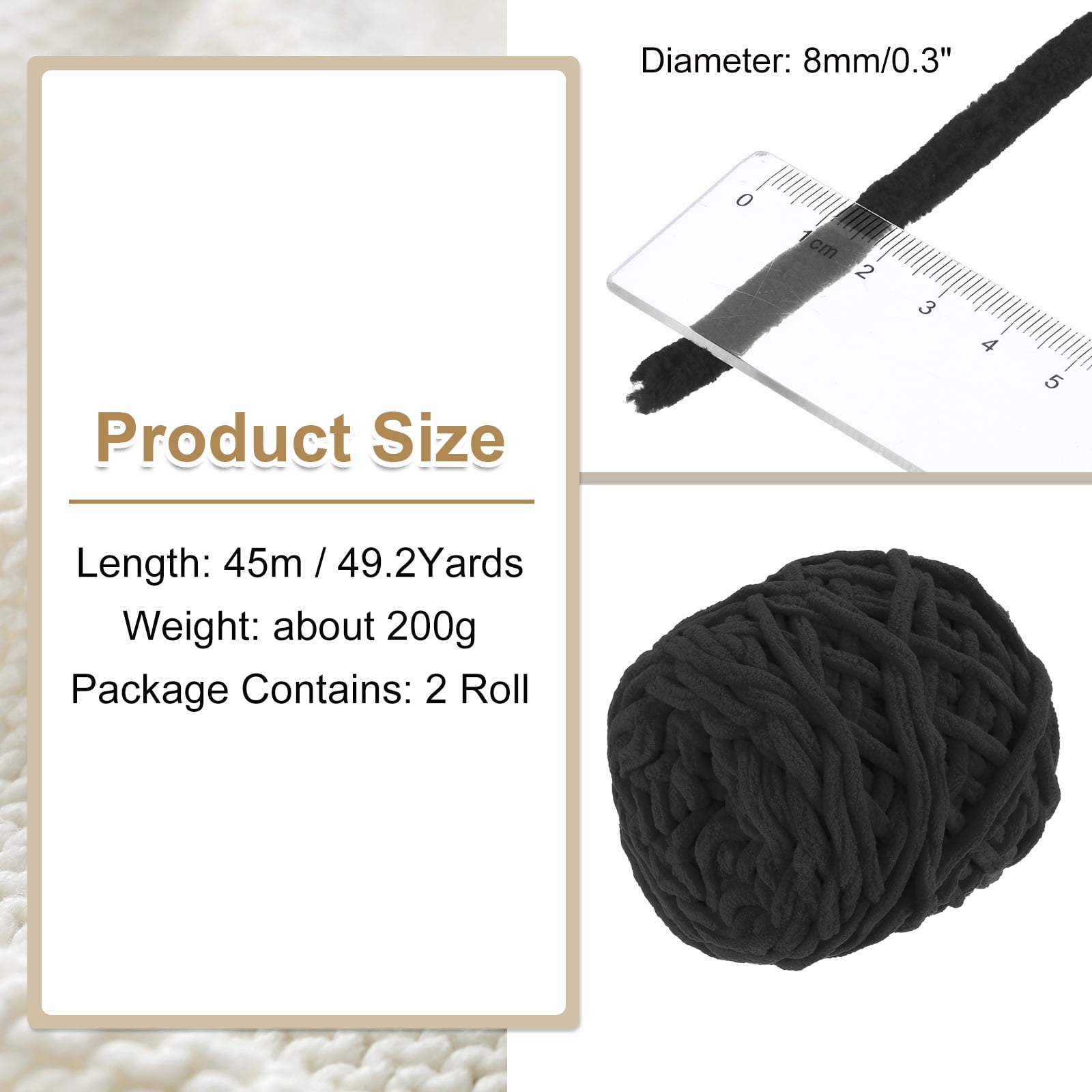 Uxcell Chenille Chunky Yarns, Plush Bulky Thick Fluffy Yarn for Crochet, Soft Velvet Blanket Yarn for Sweater Hand Knitting Crocheting Black