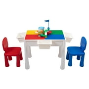 TOBBI-TOYS 7-in-1 Kids Activity Table Set Table and Chair Set with Blocks, 2 Chairs, Multi Block Building Table