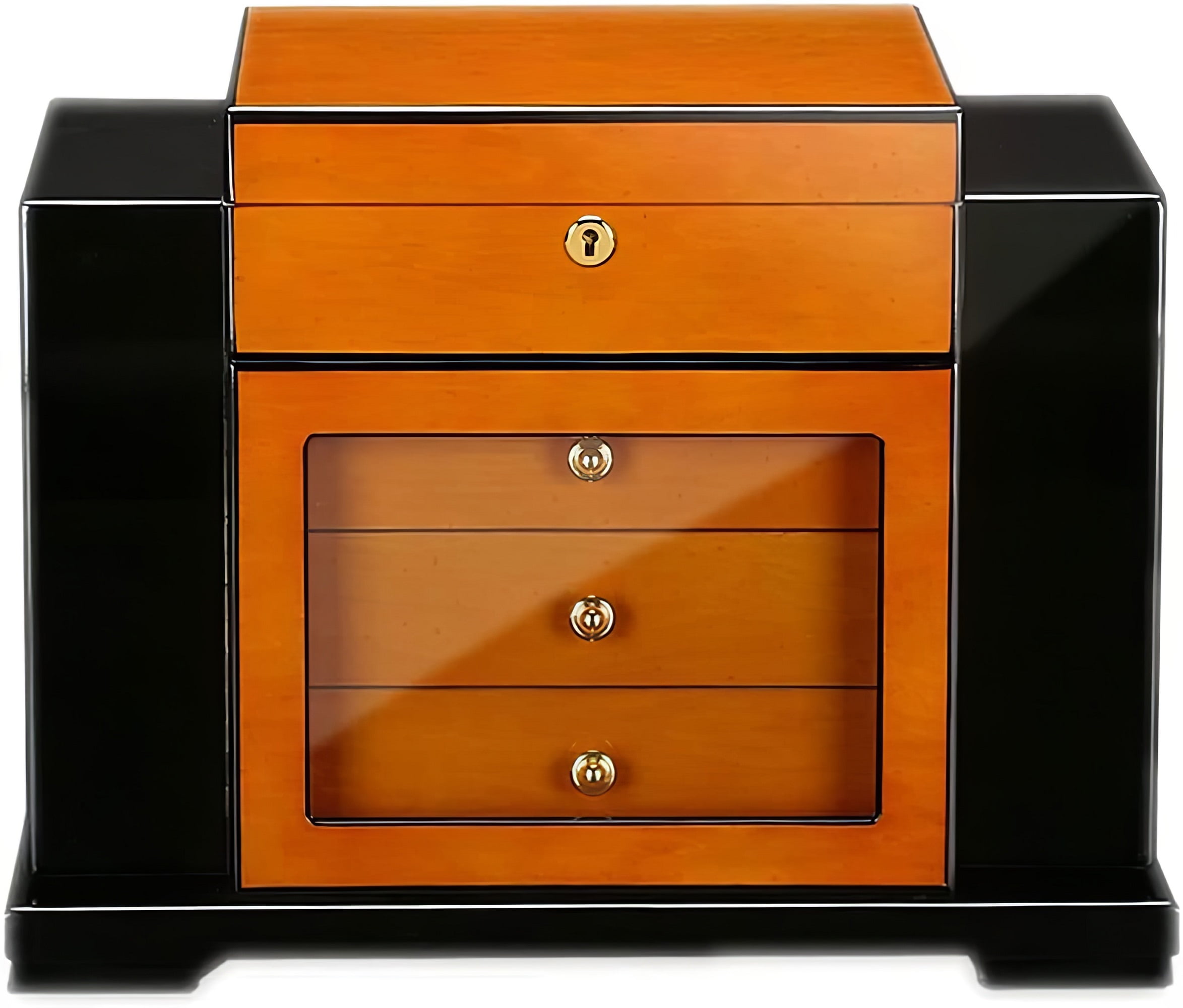Baccus Desktop Cigar Humidor w/ Side Storage - High Gloss Two-Tone Finish - Capacity: 200