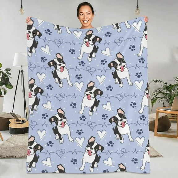 [60x50inch] [Vibrant Bazaar] Love Boston Terrier Blanket Animal Travel Flannel Throw Blanket Super Soft Living Room Custom Bedspread Gift