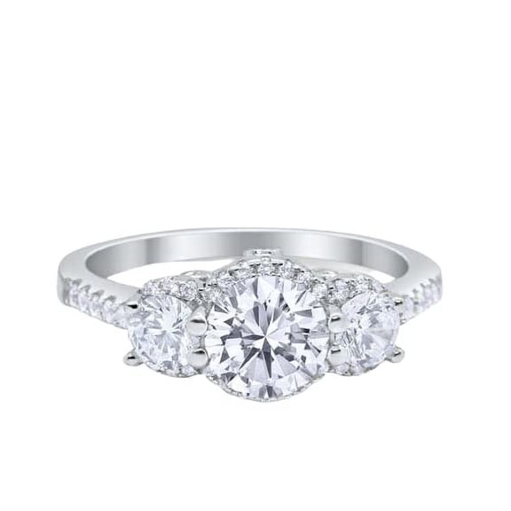 HeartsAndYou 2.2ct Round Cut Moissanite Engagement Ring for Women Halo Trilogy 18k White Gold over Silver
