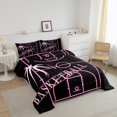 thumbnail image 4 of Erosebridal Basketball Comforter Set Pink Bedding Set Queen, Ball Gamer Bedding Comforter Sets Sport Game Duvet Sets, Girly Basketball Court Quilted Comforter 3pcs (Black Reversible), 4 of 5