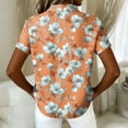thumbnail image 5 of Women Hawaiian Beach Shirt Soft Cool Tropic Print Short Sleeve V Neck Button Down Vacation Tops Orange 2XL, 5 of 5
