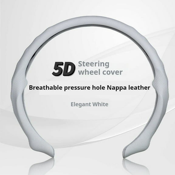 Nappa Leather Steering Wheel Cover,5D Ultra-Thin Car Steering Wheel Cover,Comfortable & Breathable Microfiber,Universal Fit for Most Cars, white