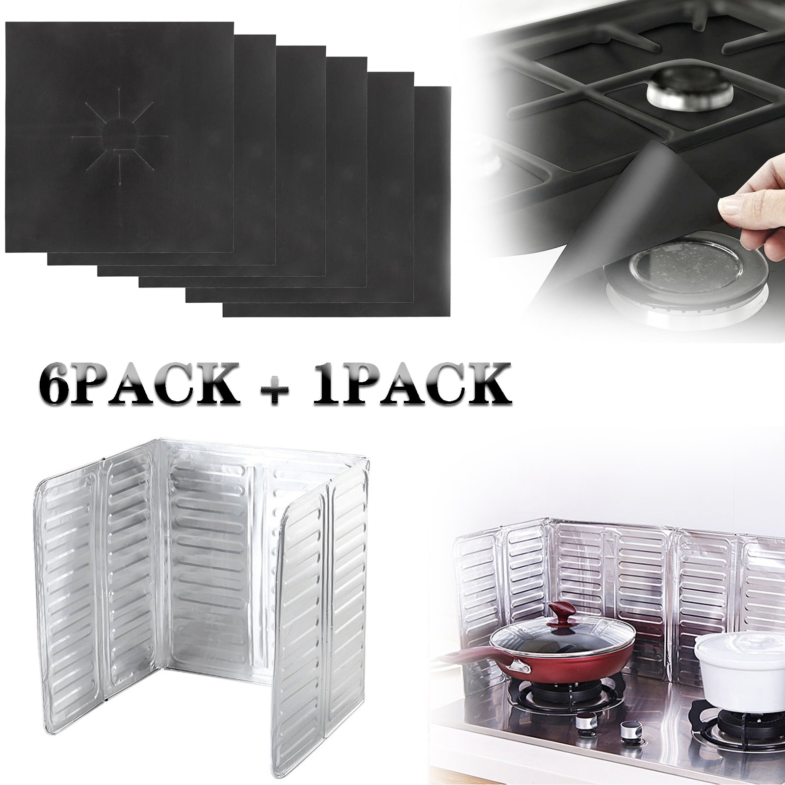 7Pcs Stove Burner Covers and Splatter Guard set, TSV Gas Range
