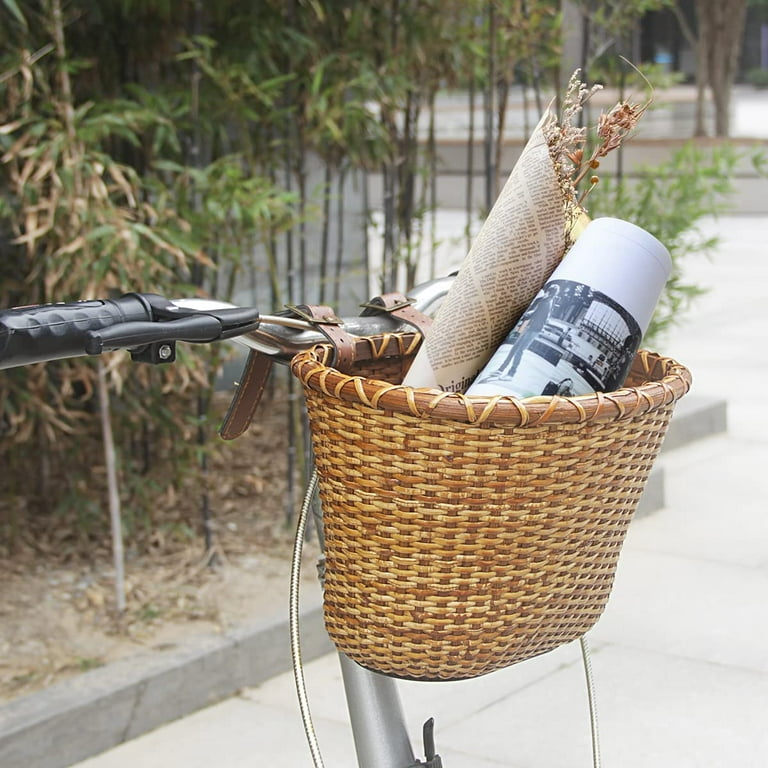 Livoccur Retro Bike Basket Natural Cane Woven Handlebar Bicycle