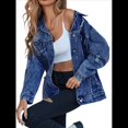 thumbnail image 3 of Chaqueta Vaquera Larga de Gran Tamaño para Mujer, Estilo Boyfriend, con Rotos y Desgastados. Azul Oscuro M, 3 of 9