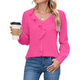 thumbnail image 2 of Womens Dressy Casual Blouse Business Long Sleeve Tops Ruffle V Neck Work Shirt Fall Outfit 2025 02-Hot Pink S, 2 of 3