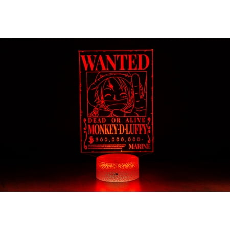 

Wanted Dead or Alive Monkey D Luffy One Piece 3D Illusion Night Light USB LED Table Lamp Acrylic 3D Arts 16 Colours Changing Bedroom Bedside