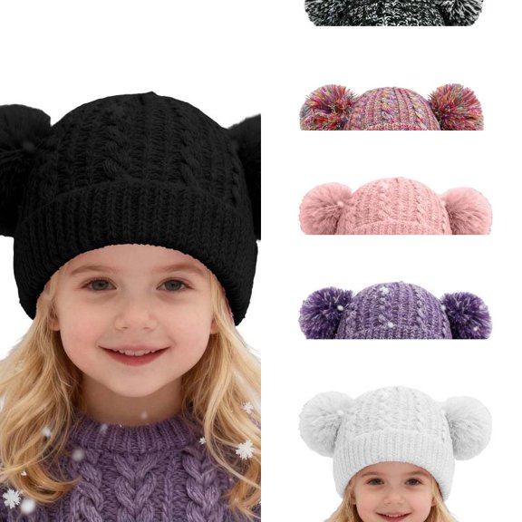 Wdgfv Kids Toddler Winter Hat- Satin Lined Beanie with Pom Pom Warm Knit Cap for Girls Boys One Size