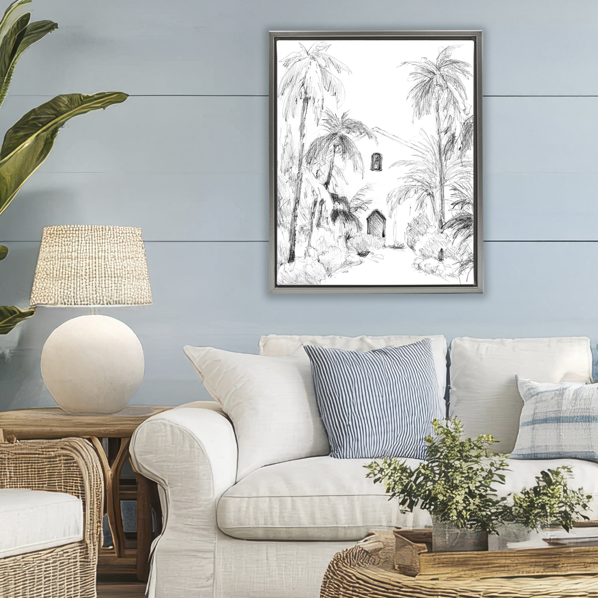 Stupell Industries Island Church Sketch Gray Framed Floater Canvas Wall Art, design by Lanie Loreth