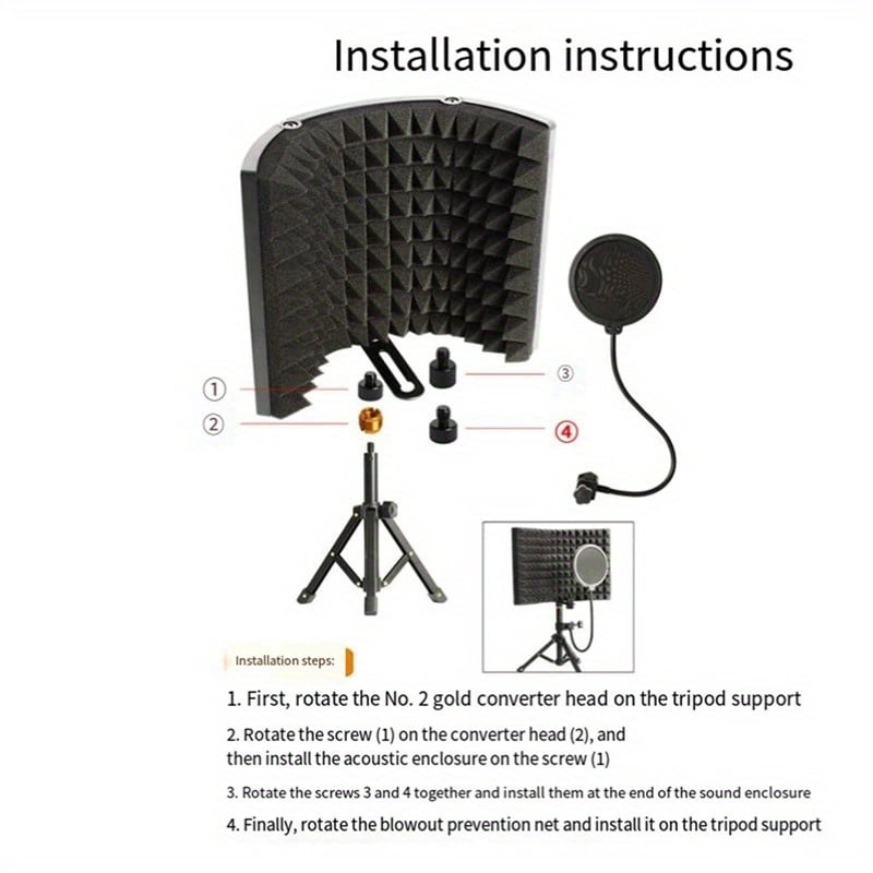 Professional Studio Microphone Windscreen with Metal Stand & Pop Filter - Noise Reduction Foam Cover for Podcasting, Recording, Singing, Voiceover - Durable Metal Bracket & ABS Soundproofing Net