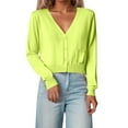 thumbnail image 3 of Gyexs Womens 2025 Summer Cropped Cardigan Fashion Knit Long Sleeve V Neck Business Casual Sweater (Light Green, Size XL), 3 of 6
