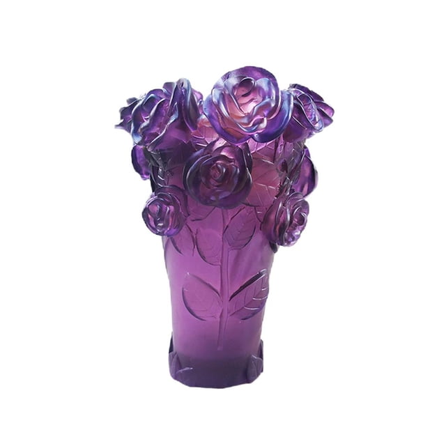Jarrón de cristal, contenedor de flores, botella para estudio de yoga, mesa de comedor en casa. Púrpura