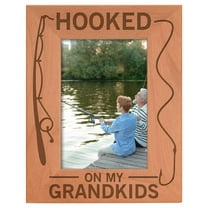 ThisWear Gift for Grandpa Hooked On My Grandkids Natural Wood Engraved 4x6 Portrait Picture Frame Wood