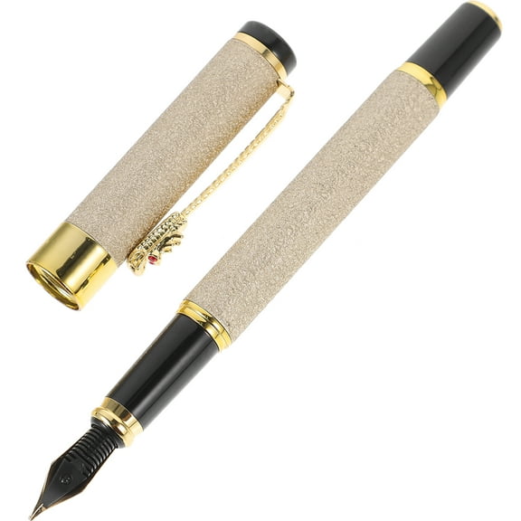 Frosted Iron Fountain Pen for Writing Use Beige Color Smooth Writing Portable and 0 7mm