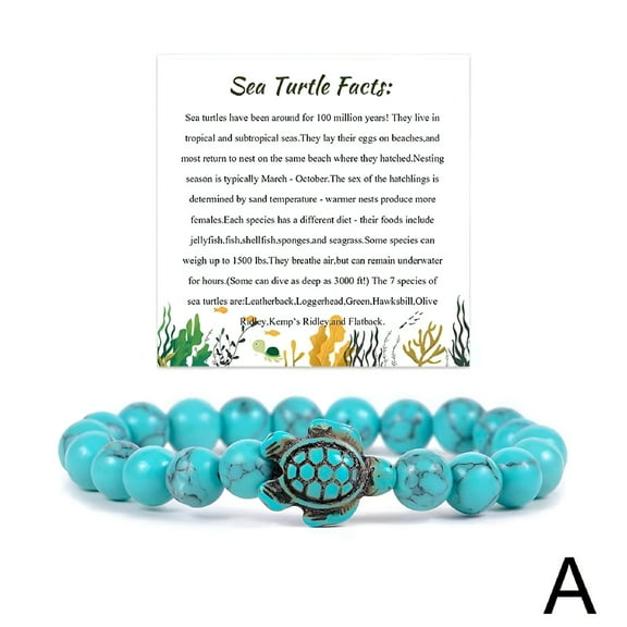 DESIGNICE Sea Turtle Tracking Bracelet, Ocean Sea Turtle Bracelets, Save Beach Jewelry, Natural Stone Colorful Elastic Turquoise Stretch Bracelet Friendship Gifts for Women Men