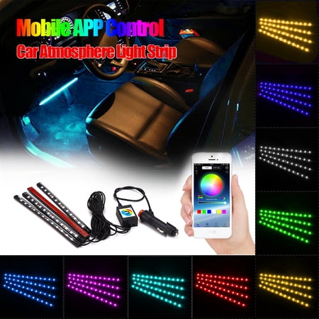 4x48LED RGB Car Interior Atmosphere Light Strip APP Music Control Lamp Bluetooth