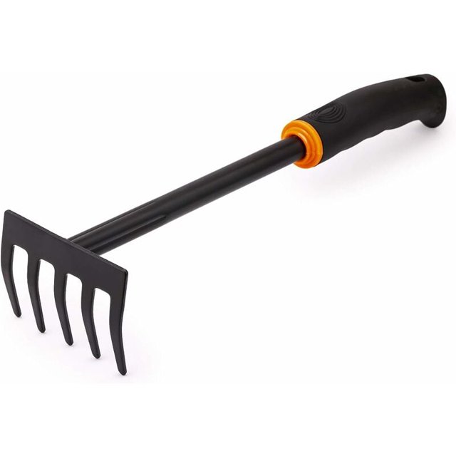 Rastrillo de jardín de lujo de 9 cm de ancho en acero al carbono lacado en negro Rastrillo de jardín con mango ergonómico para el mantenimiento de jardín, balcón, huerto, terraza o tumba