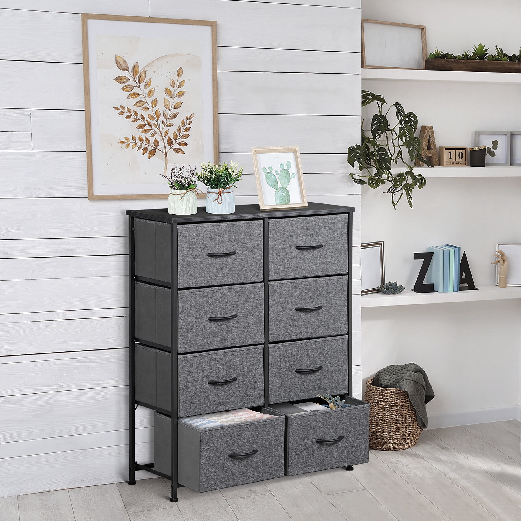 HomGarden 8 Drawer Storage Dresser Adult Vertical Fabric Chest of Drawers for Bedroom Living Room Gray