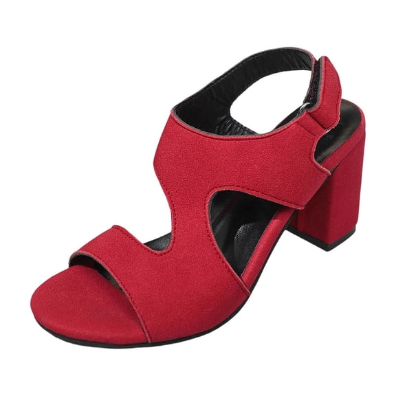 HomeDM Women's Block Chunky Heels Sandals Open Toe Ankle Strap Dress Pump Shoes for Party Wedding, Red Size 5.5