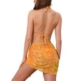 thumbnail image 3 of Women's Water Ripples Colorblock Halter Bikini Sets 3 Piece Triangle Bottom Mesh Cover Up Swimwear Bathing Suits Large Orange Yellow, 3 of 5