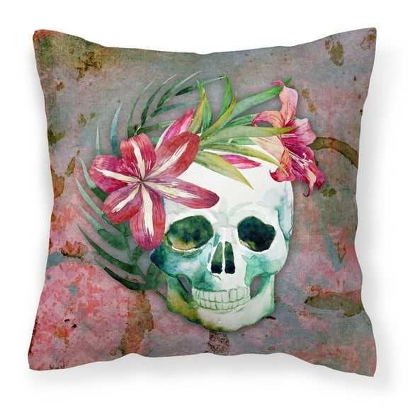 Carolines Treasures BB5125PW1414 Day of the Dead Skull Flowers Fabric Decorative Pillow  14Hx14W multicolor