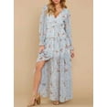 thumbnail image 5 of Caoirhny Women's Flower Print Long Dress Ruffled Long Sleeve V-Neck Slit A-Line Flowy Dress for Beach, Party, 5 of 8