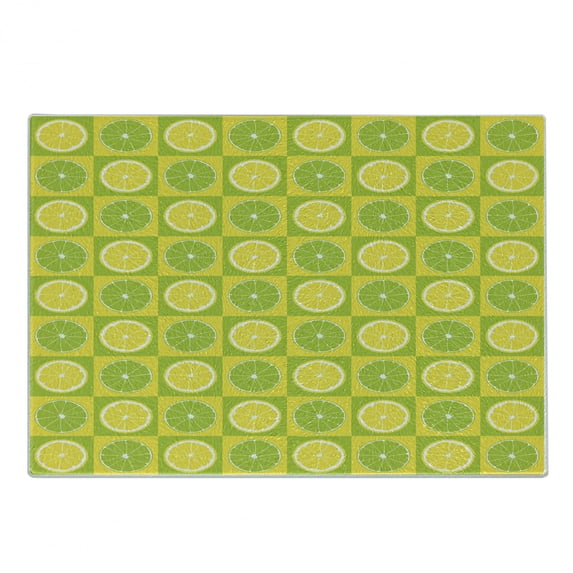 Lime Green Cutting Board, Lemon and Lime in Pop Art Inspired Pastel Toned Squares Graphic, Decorative Tempered Glass Cutting and Serving Board, Small Size, Yellow Lime Green, by Ambesonne