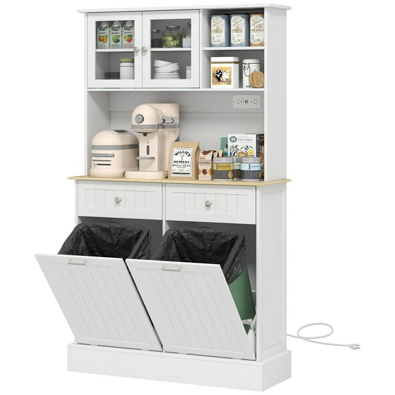 HOMCOM Pantry Storage Cabinet w/ Charging Station, White