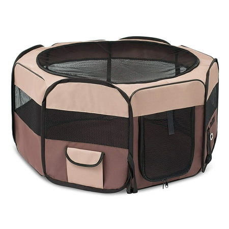 BIRDROCK HOME Internet’s Best Soft Sided Pet Playpen | Small | Portable Puppy Pet Enclosure | Dog or Cat | Indoor Outdoor Mesh Kennel | Easy Travel | Folding and Collapsible Cage | Brown and