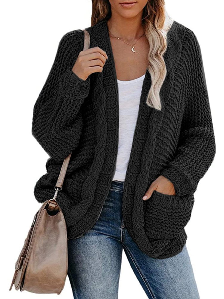 Women Knitted Long Sleeve Cardigans Fashion Sweaters with Pockets ...