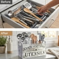 thumbnail image 3 of Wood Kitchen Utensil Caddy with 3 Compartments, Rustic Farmhouse Style, Ideal for Storage and Organization, White, 3 of 6