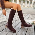 thumbnail image 4 of SAWOBUUN Womens Knee High Boots Round Toe Slip On Back Zipper Low Block Heel Wide Width Stretchy Faux Suede Comfortable Winter Boots, 4 of 8