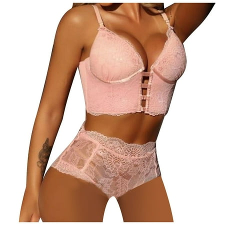 

YDKZYMD Women s Sexy Lingerie Bra And Panty Set 2 Pieces Teddy Babydoll Underwear Sheer Lace Bodysuit Chemise With Deep V Neck Set