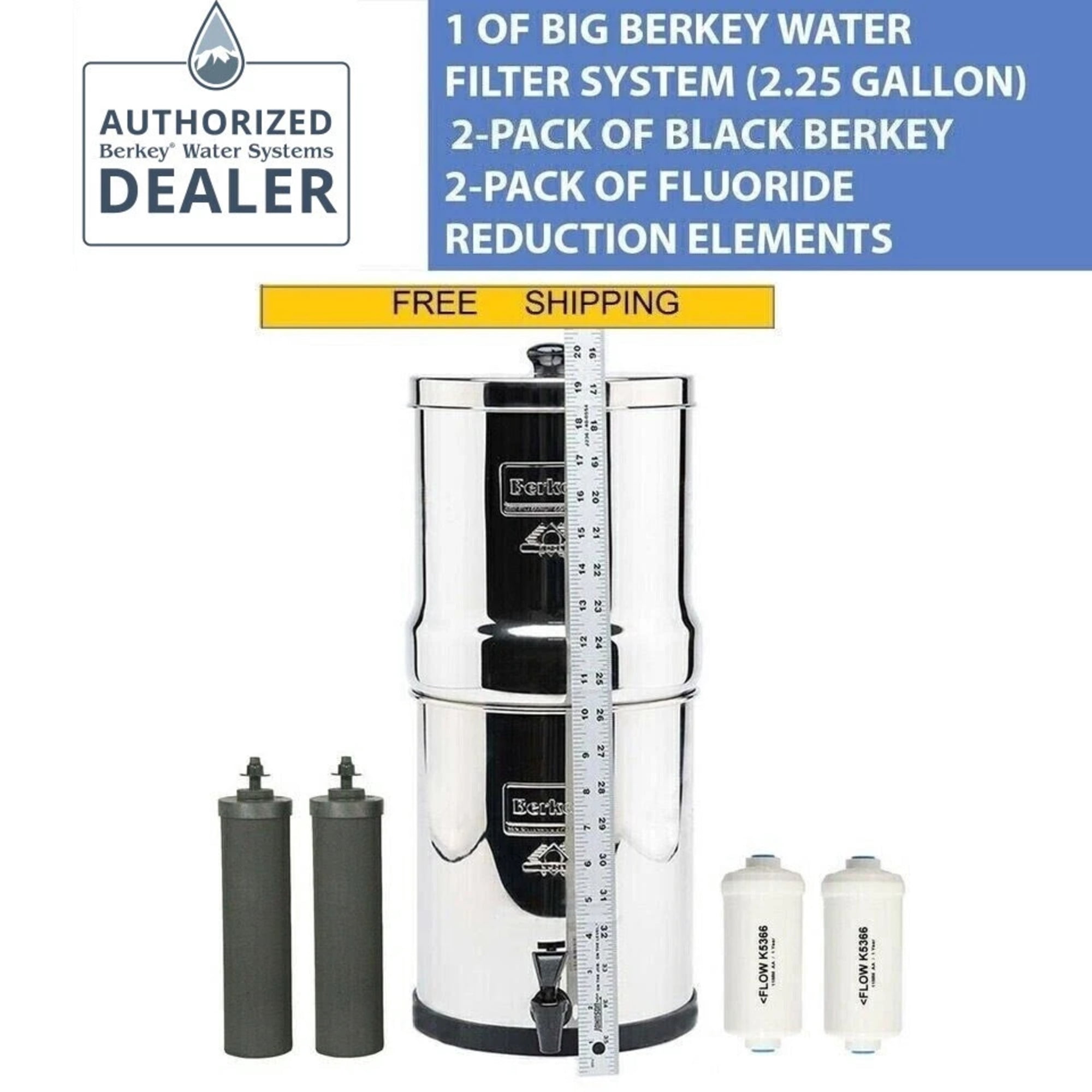 Big Berkey BK4X2-BB Stainless Steel Water Purifier, 2.25 Gallons