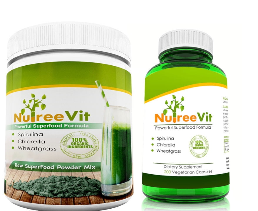 1 Combo Pack SuperFood Mix Spirulina Chlorella Wheatgrass 8oz & 200