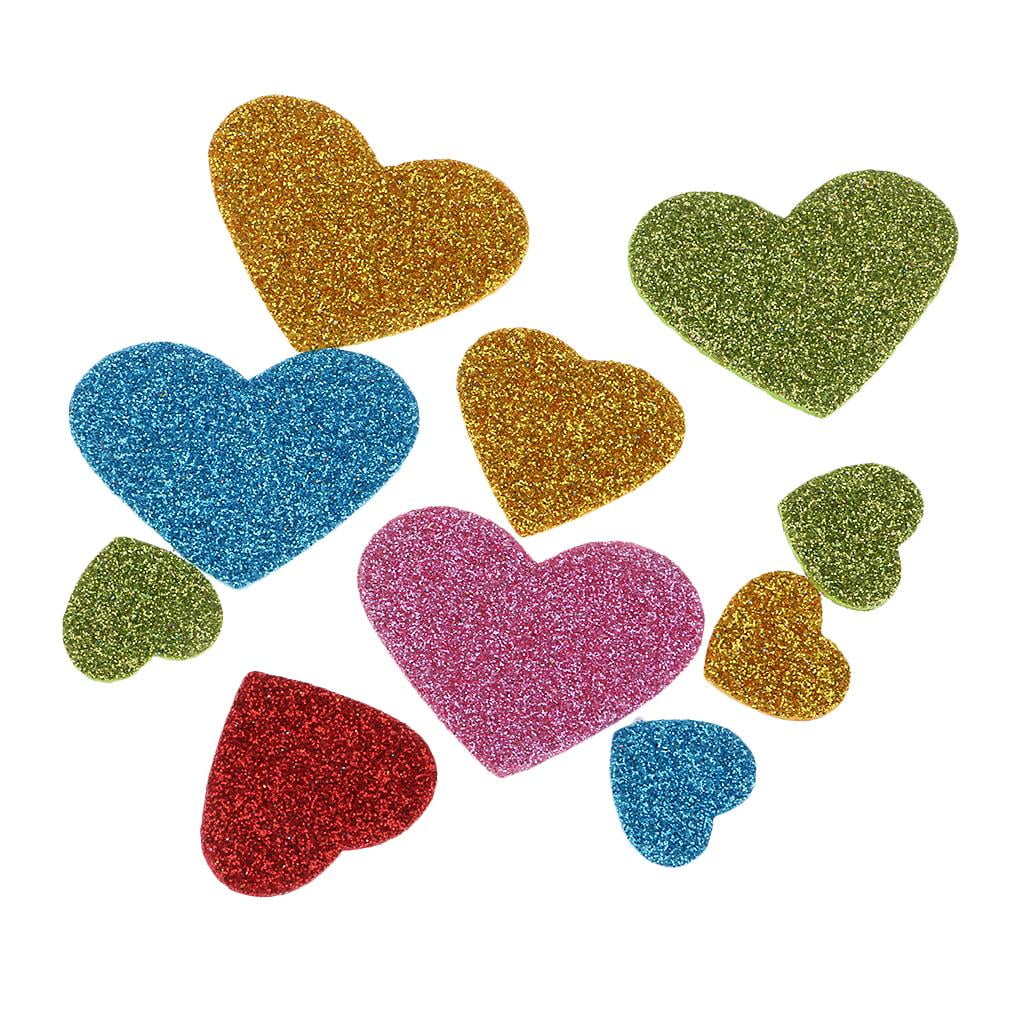 50 Pieces Mixed Color Glitter Heart Foam Stickers Decor for Kids Nursery Living Room, Size: As described