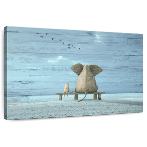 Elephant Stock Elephant Daydream Wall Art - Horizontal Canvas Wall Art - Kids Room Wall Decor - Kids And Nursery Canvas - Blue And Brown Decor - 12" x 8"
