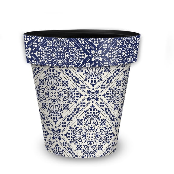 Briarwood Lane Navy and Tan Damask Medium Planter