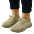 thumbnail image 4 of XIAQUJ Ladies Fashion Solid Color Mesh Breathable Round Toe Lace up Low Top Flat Sneakers Women's Fashion Sneakers Khaki 9(42), 4 of 9