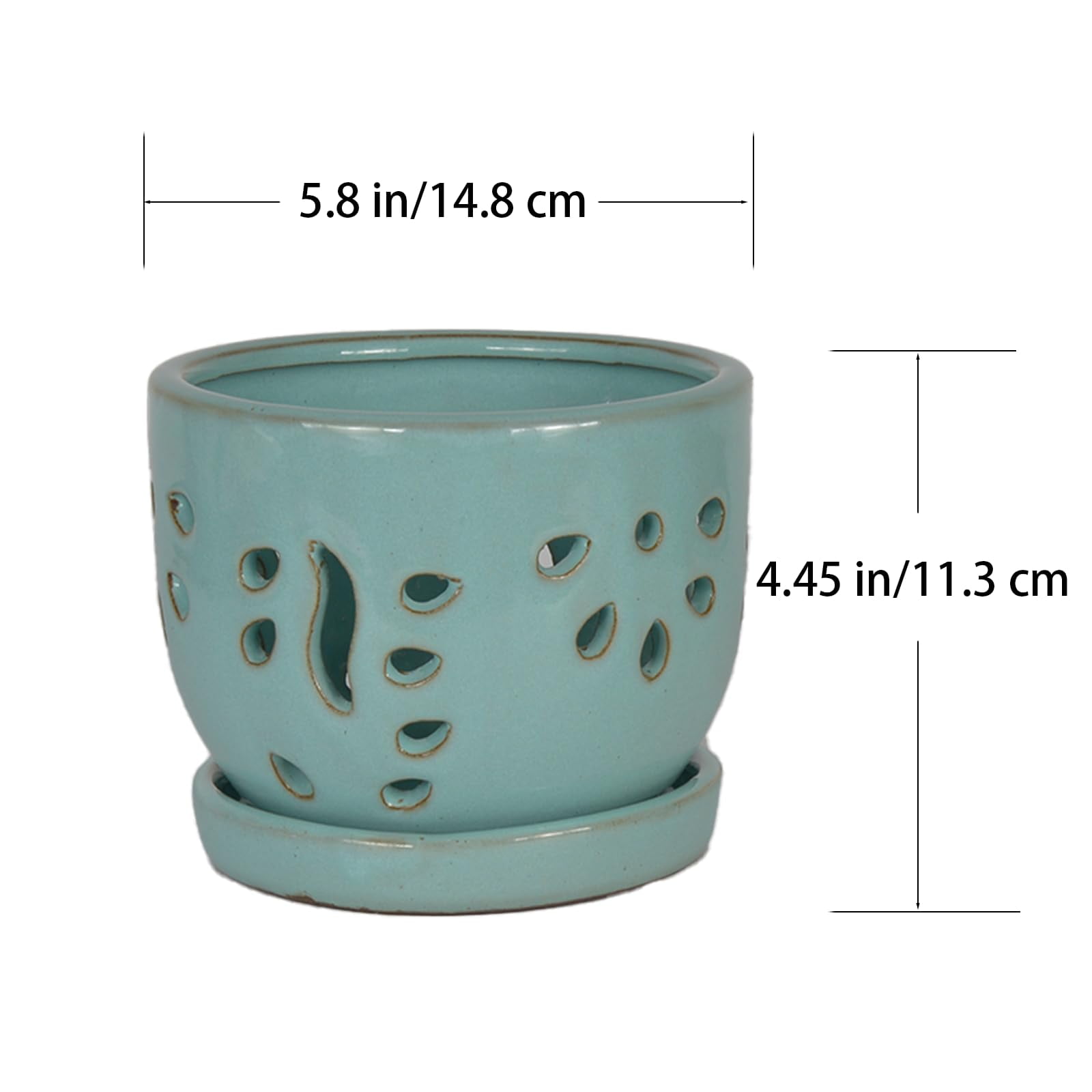 W&W Orchid Pot, Round, Blue Ceramic, 5.8 x 5.8 x 4.45 Inches, with Air Vents