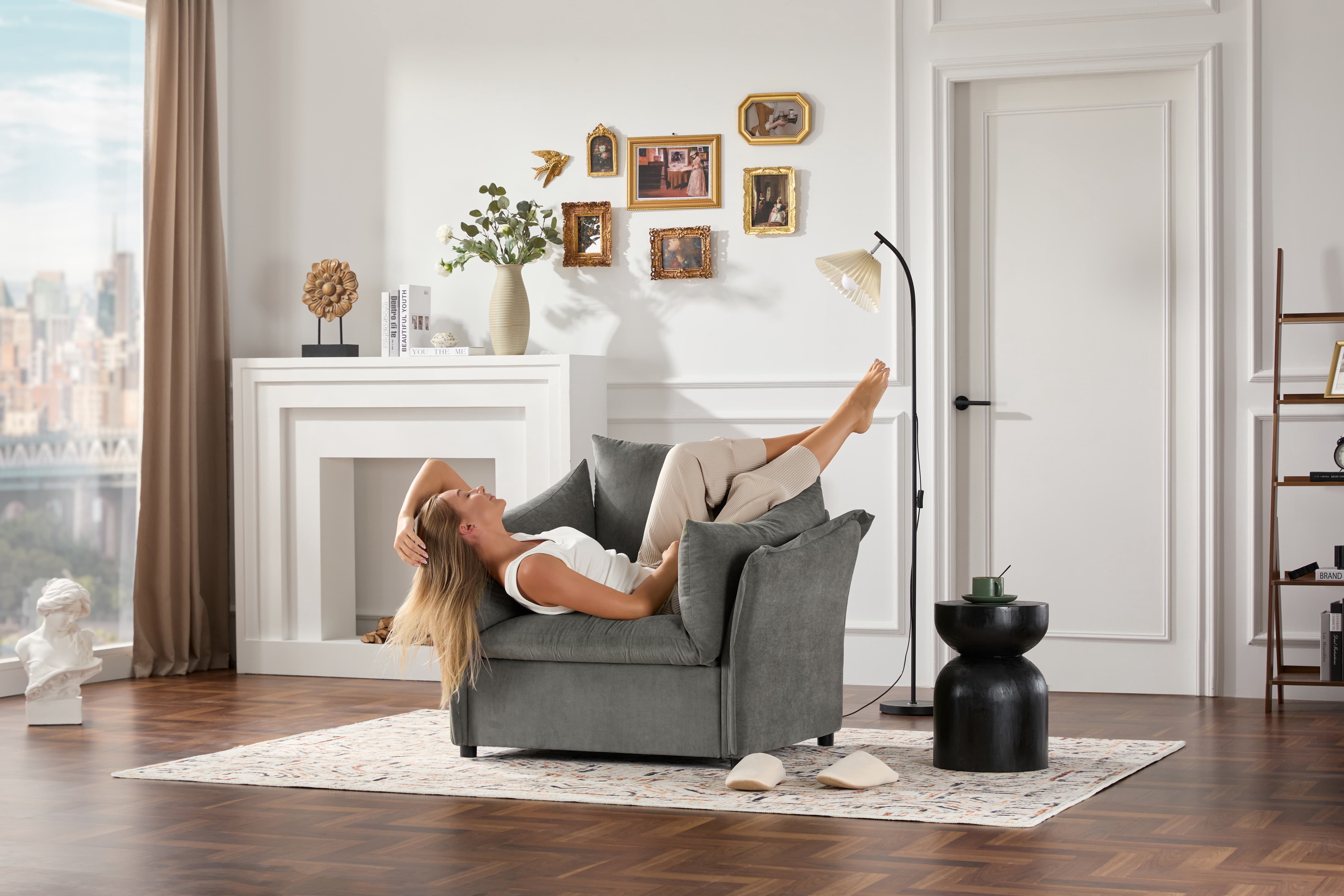 MAYEERTY Modern Style Oversized Armchair Single Sofa for Living Room, Bedroom, Dark Gray