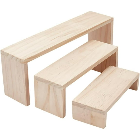 3 Tier Wood Display Risers 3 Sizes Jewelry Display Stand Wood Cupcake Holder Stand Unfinished Wood Display Shelf for Cupcake Figure Jewelry Display Party Tabletop Decor
