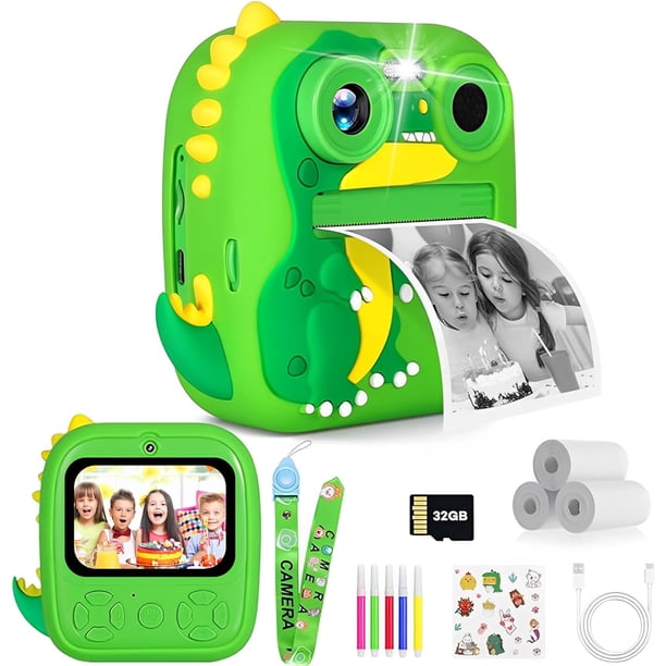 Cámara Digital Instantánea para Niños, 1080P Cámara Digital Niños con 2,8'' Grande Pantalla HD, Doble Camara, Flash, Tarjeta SD de 32 GB, Caja, Regalo para Niños y Niñas 3 a 12 Años,Verde