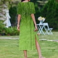 thumbnail image 6 of Aboser Boho Floral Print Dresses for Women Trendy Short Sleeve Dress Casual Side Split Maxi Dresses Loose Fit Crewneck Beach Dress with Pockets, 6 of 8