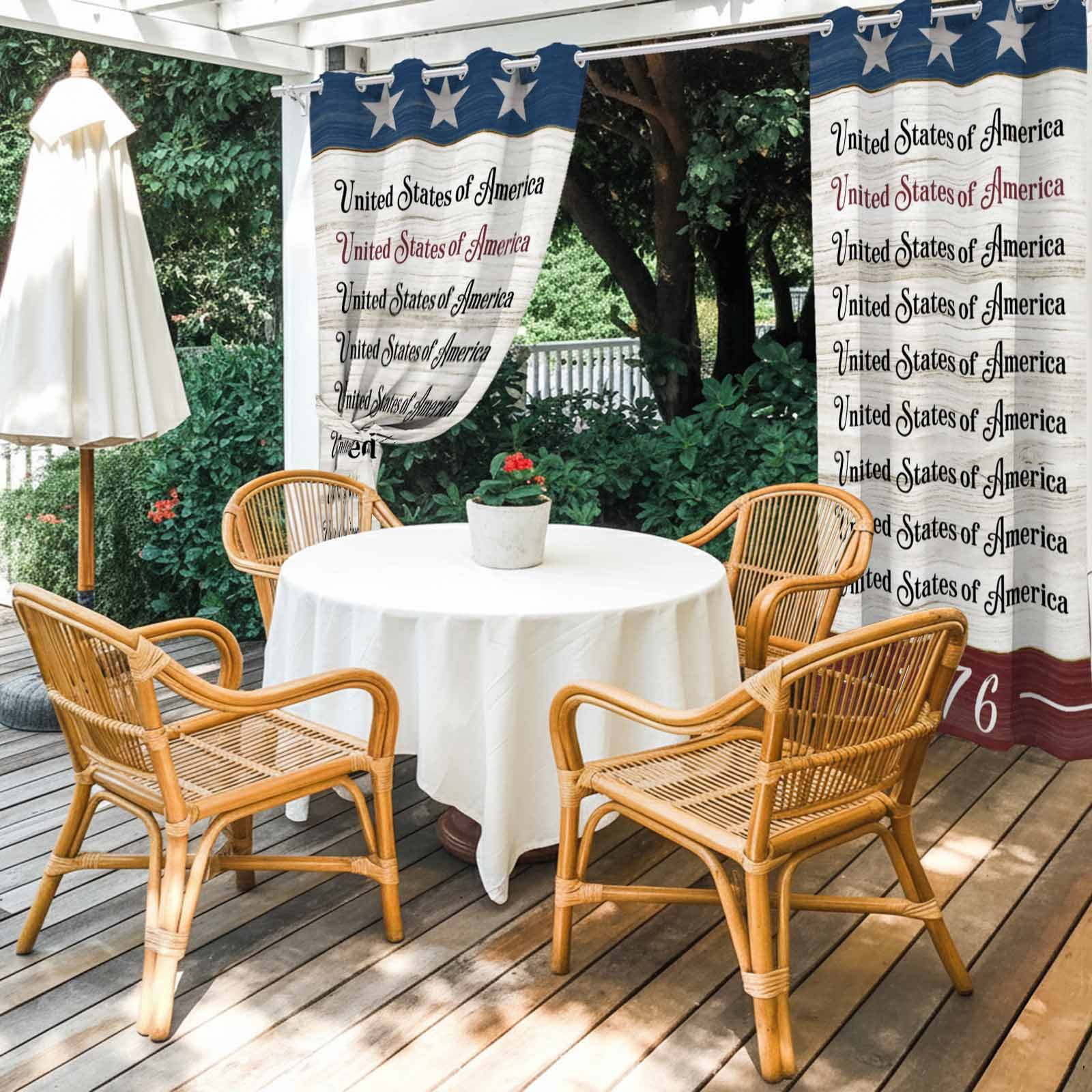 United States Outdoor Curtains for Patio, Red Blue Independence Day Stars Vintage Wood Grain Sunshade Privacy Drapes Grommet Waterproof Outside Curtains for Porch/Cabana/Balcony 54"x 108", 1 Panel