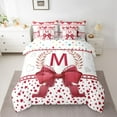 thumbnail image 2 of Castle Fairy Female Men Personalized Initial M Bedding Comforter Set 7pcs,Romantic Love Heart Queen Bedding Sets Super Cozy,Cute Ribbon Bow Knot Queen Sheet Sets,Microfiber Bedroom Decor,Reversible, 2 of 8