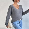 thumbnail image 6 of Weiqiqre Womens Sweaters V Neck Oversized Sweaters for Women Off Shoulder Loose Knit Jumper Pullover Tops, 6 of 9
