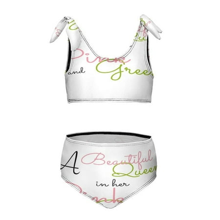 A Beautiful Queen in Her Pink And Green Girl s 2 Piece Bikini Set Beach Sport Swimsuit Swimwear 8-10Y130cm